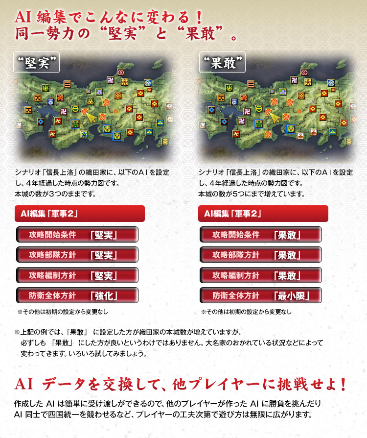 AI 編集でこんなに変わる！
同一勢力の“堅実”と“果敢”。